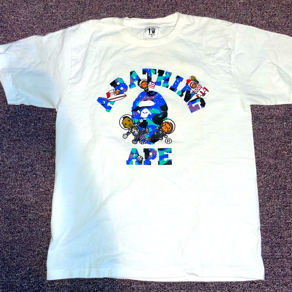 A Bathing Ape Bape x Kid Cudi Moon Man white tee shirt 10th anniversary NY store